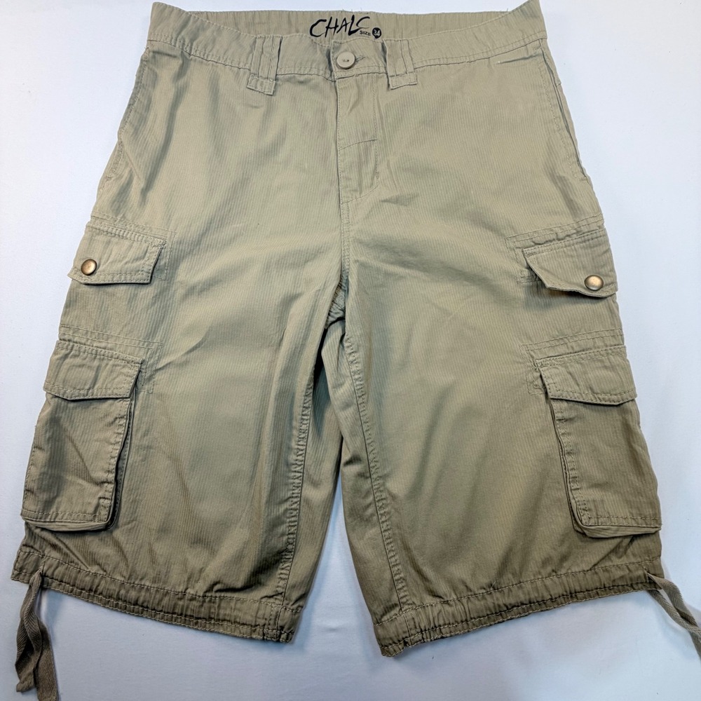 CHALC Cargo Shorts Mens 35 Khaki Tan Multi Pocket Utility Drawstring 68S03756